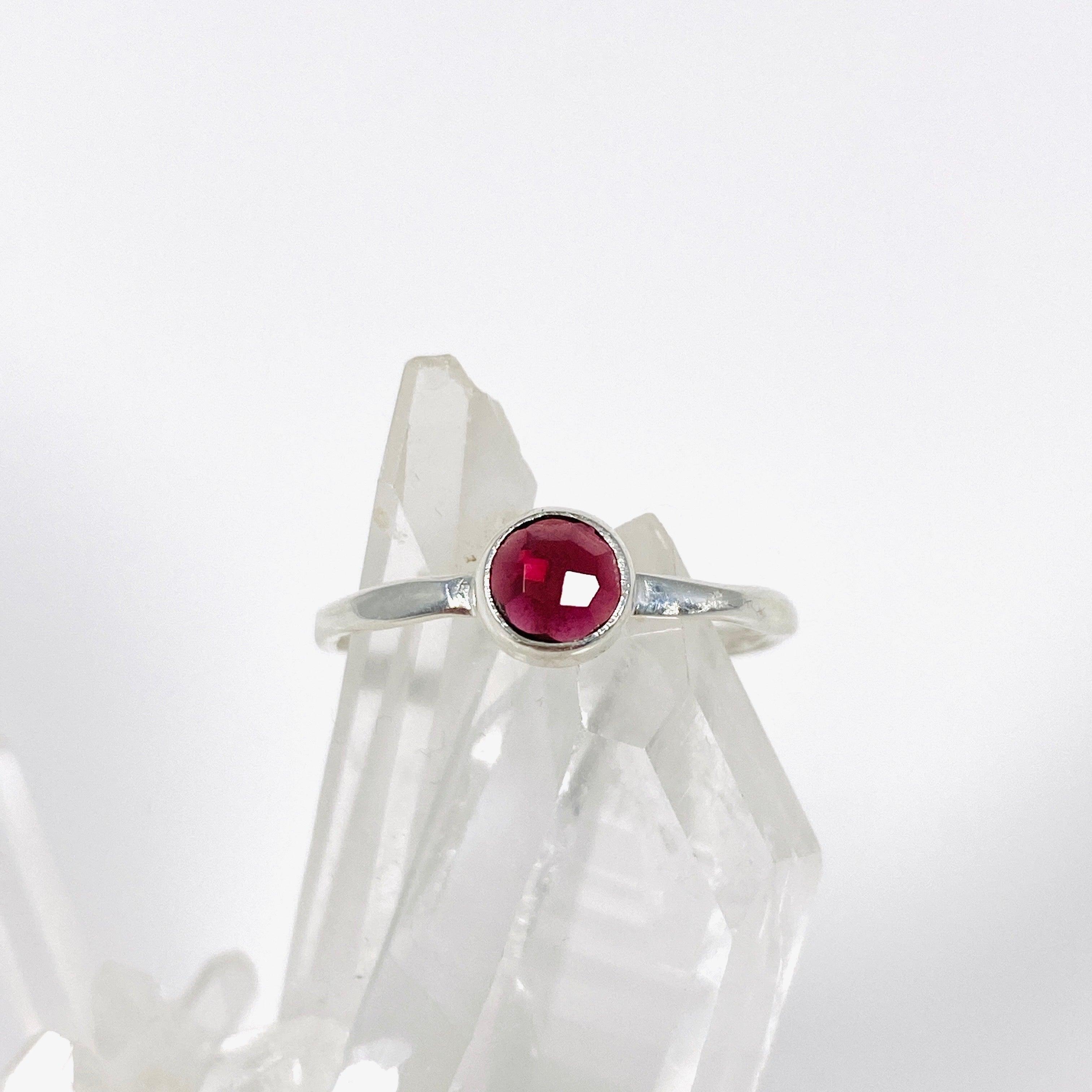 Garnet Faceted Petite Ring Size 7 - Dainty LRGJ 15 Jewelry for Women - Perfect for Everyday Wear, Date Nights & Special Occasions