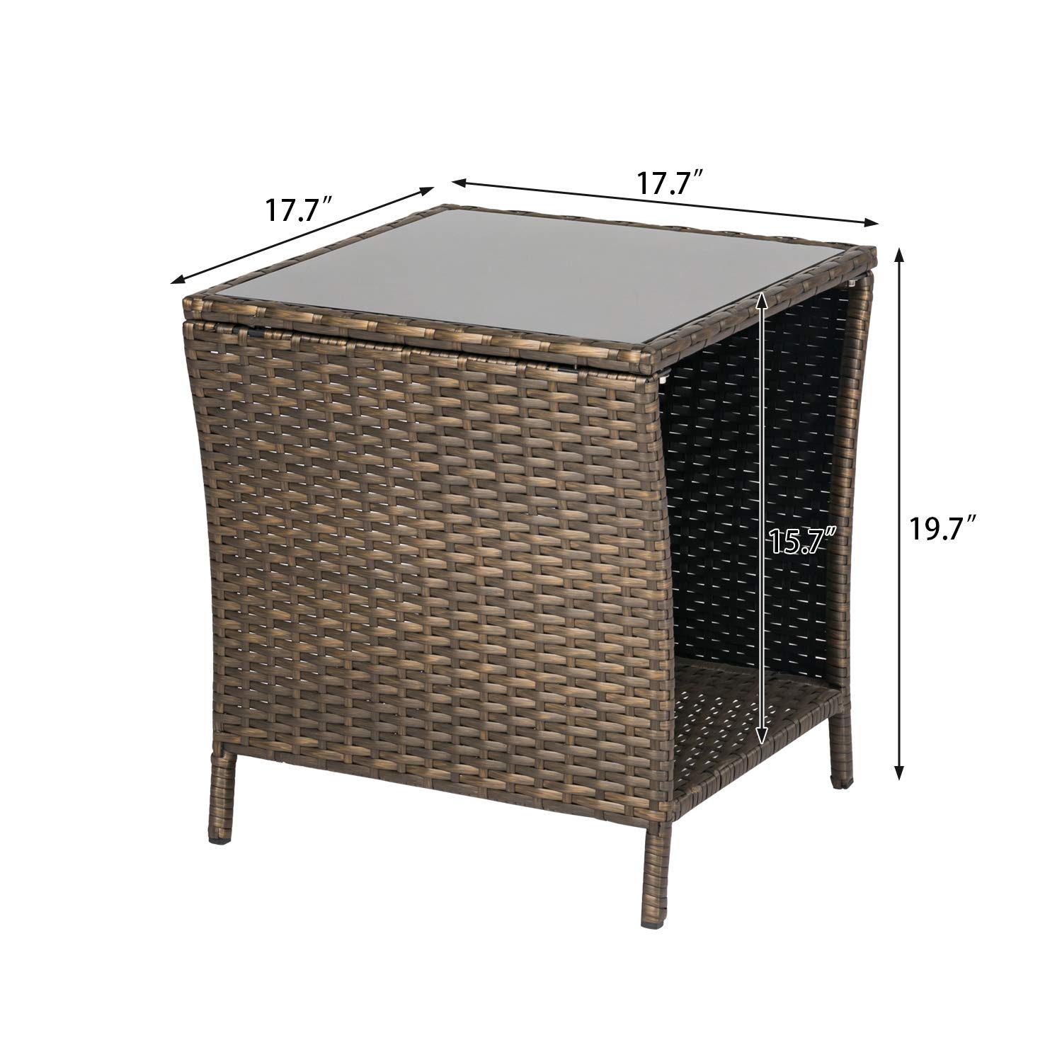 Kinsuite PE Patio Side Table - Outdoor Wicker Coffee Table with Glass Top, Rattan End Table with Iron Frame for Backyard, Lawn, Balcony & Pool - Perfect for Relaxing, Entertaining & Outdoor Decor (Dark Blonde)