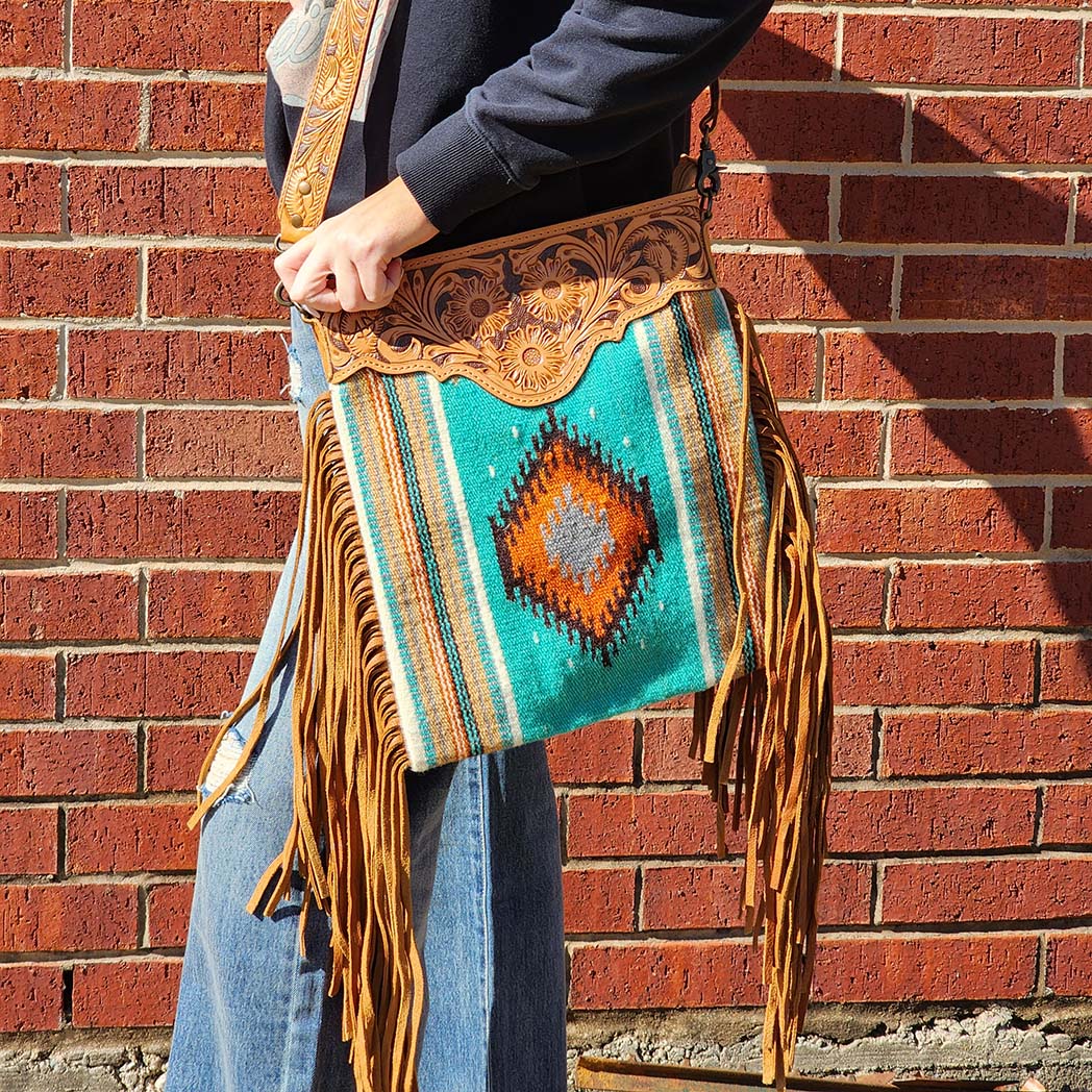 American Darling Winter Green Aztec Fringe Bag - Stylish Bohemian Crossbody Purse for Women | Perfect for Festivals, Parties & Everyday Use