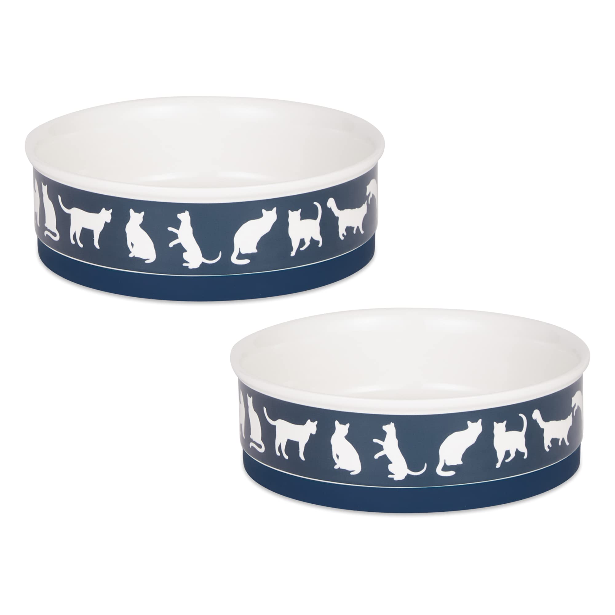 Premium Ceramic Cat Bowls Set of 2 - Non-Slip, Microwave & Dishwasher Safe Pet Food and Water Dishes (7.5x2.4 Inches, Navy Blue) - Perfect for Kittens, Adult Cats, and Multi-Pet Households