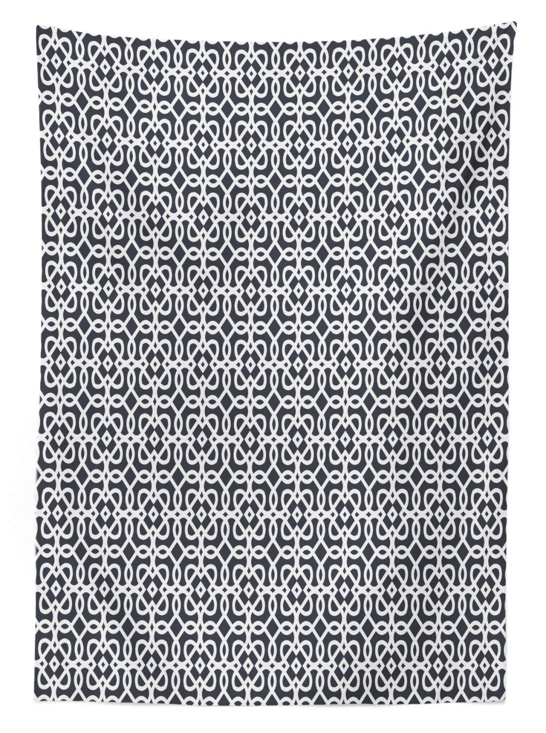 Ambesonne Geometric Outdoor Tablecloth - Dark Toned Abstract Swirls & Squares Design - Washable Picnic Table Cover 58x120 Inches - Charcoal Grey & White - Perfect for BBQs, Garden Parties & Outdoor Dining