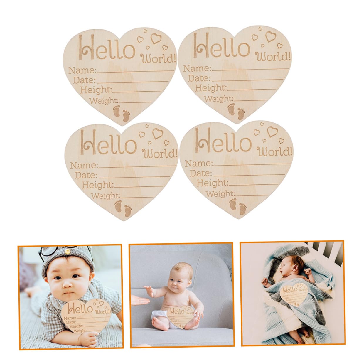 BIUDECO 4-Piece Newborn Baby Name Sign Set - Wooden Birth Announcement & Photography Decor for Nursery, Baby Shower, and Gender Reveal Party