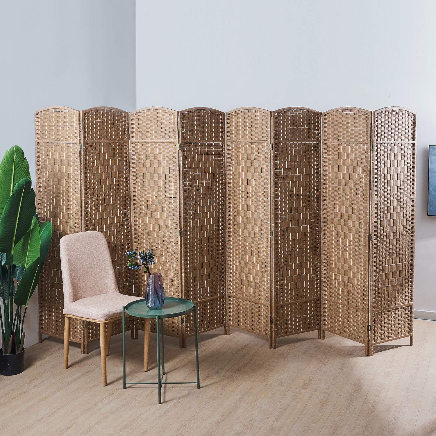 8 Panel Room Divider Screen - 6Ft Tall Extra Wide Folding Privacy Partition with Diamond Double-Woven Handcrafted Design for Bedroom, Office & Event Space Decoration
