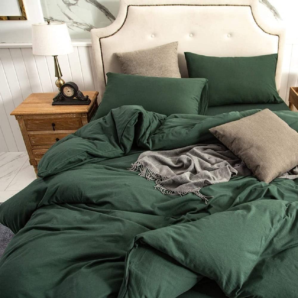 Forest Green Duvet Cover Set with Button Closure - 100% Soft Cotton Luxury Bedding for King/Queen/Full Size - Ultra Cozy & Breathable for Master Bedroom, Guest Room or Dorm