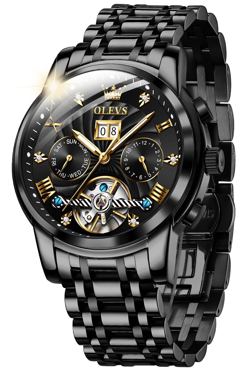 OLEVS Automatic Gold Watches for Men - Luxury Classic Stainless Steel Calendar Luminous Waterproof Watch - Perfect for Business, Formal Events & Everyday Wear