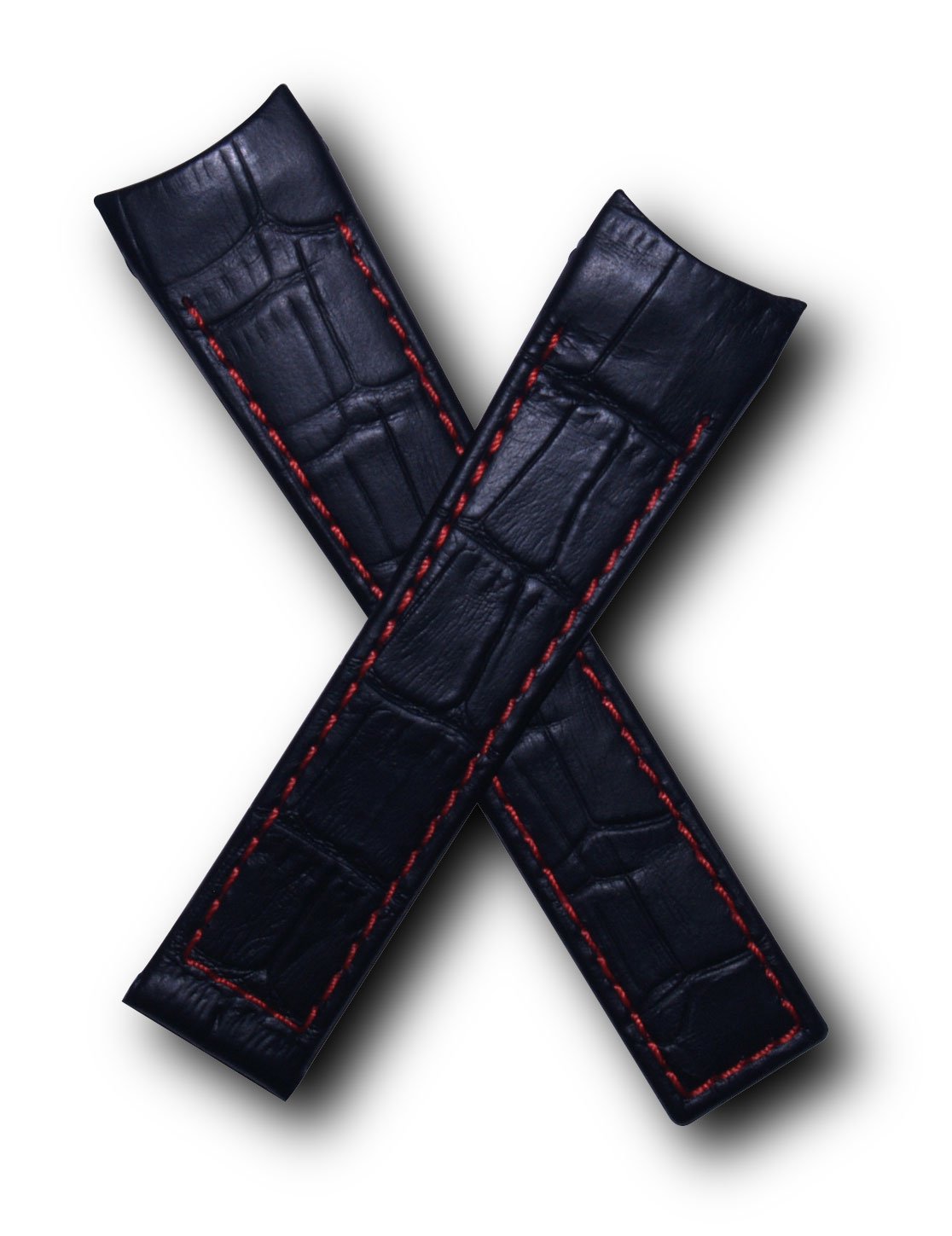 22mm Black Alligator-Pattern Genuine Leather Watch Strap with Red Stitching - Compatible with TAG Heuer SLR Watches (Model CAG Series) - Perfect Replacement Band for Dress Watches & Formal Occasions