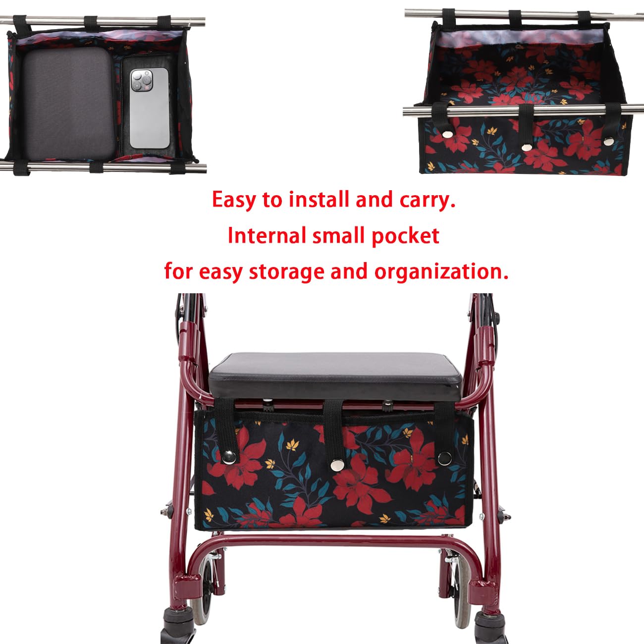 Foldable Walker Underseat Storage Bag - Large Replacement Medical Basket for Seniors | Rollator Accessories with Zipper Closure | Perfect for Daily Use, Shopping & Travel
