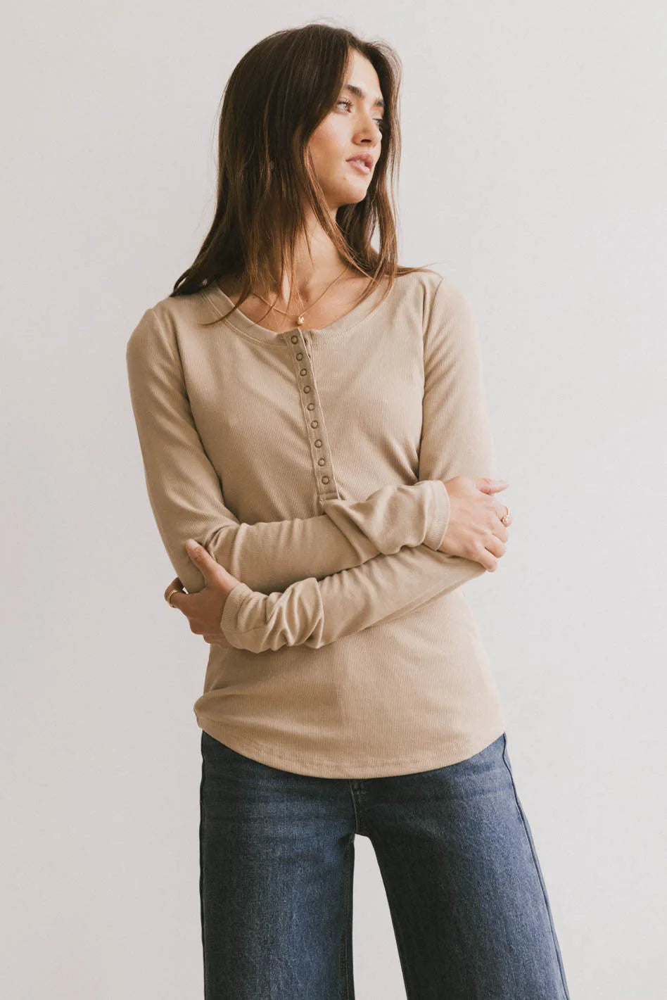Ivanna Henley Top in Taupe | Women's Casual Knit Sweater | Fall Winter Layering Essential | Perfect for Office, Dates & Weekend Outfits