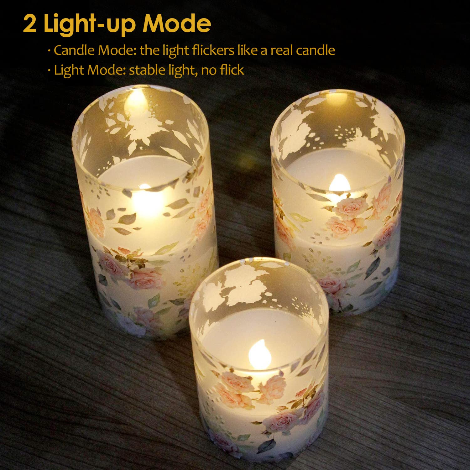 Realistic Pink Rose Flameless LED Candles with Remote - Battery Operated Flickering Glass Pillar Candles for Romantic Bedroom Decor, Wedding Centerpiece & Home Table Decoration