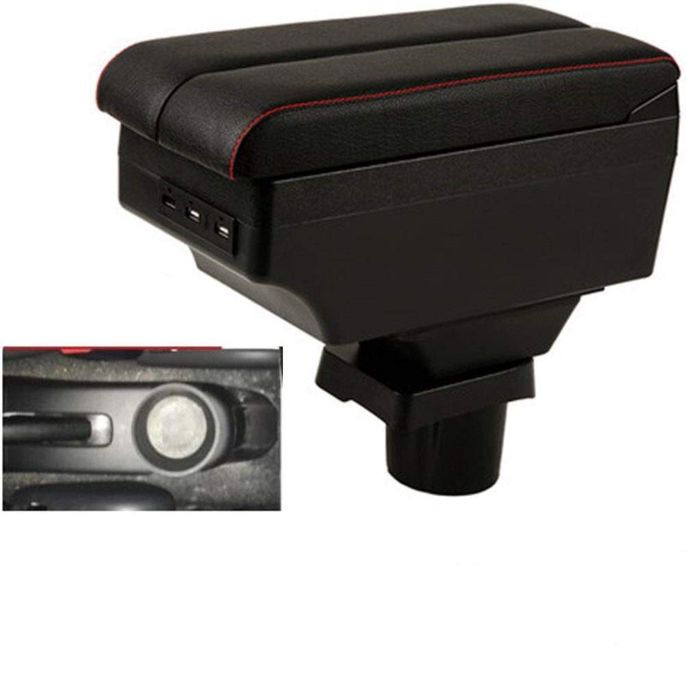 Premium Double Layer Car Armrest Box with USB Port for Mitsubishi Mirage/Space Star - Durable Storage Console Organizer (Black with Red Stitching) | Perfect for Road Trips & Daily Commuting