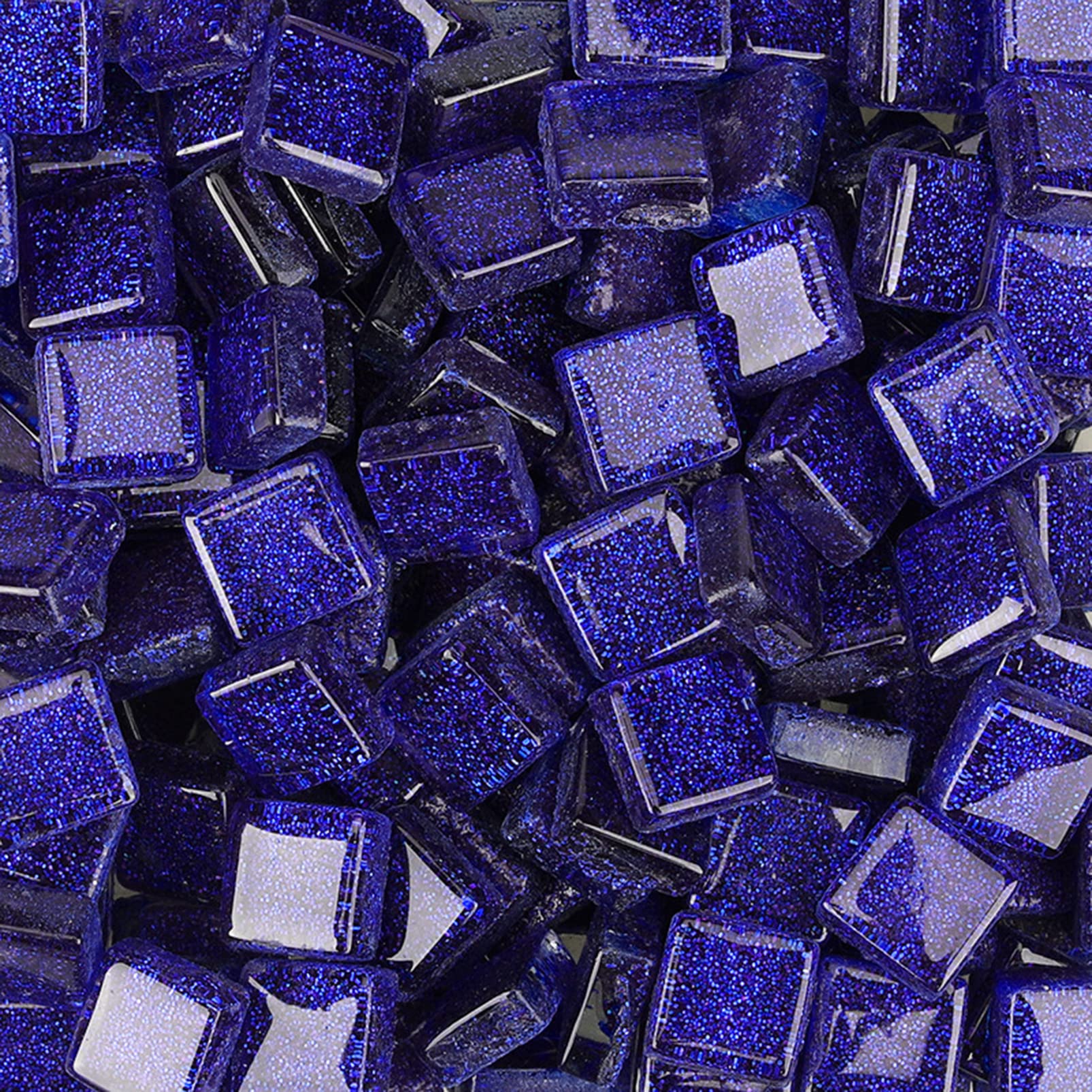 220pcs/200g Sapphire Blue 1x1cm Square Glitter Glass Mosaic Tiles for DIY Crafts, Home Decor, Jewelry Making – Perfect for Plates, Picture Frames, Flowerpots & Handmade Accessories