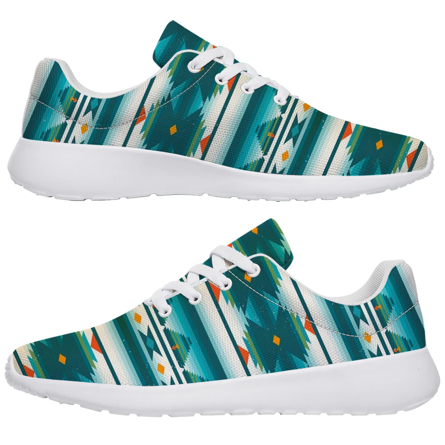 Beige Green Aztec Print Running Shoes for Women & Men - Comfortable Walking Sneakers with Tribal Native Indian Design - US Size 11 Women/9.5 Men - Perfect for Jogging, Gym Workouts & Casual Wear