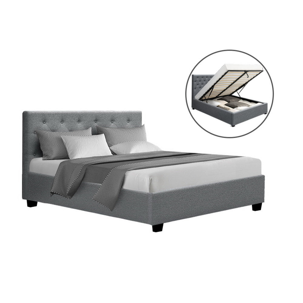 Dorilla Gas Lift Storage Double Bed Frame with Hydraulic Mechanism - Grey | Modern Platform Bed with Underbed Storage | Perfect for Small Spaces, Guest Rooms & Apartments