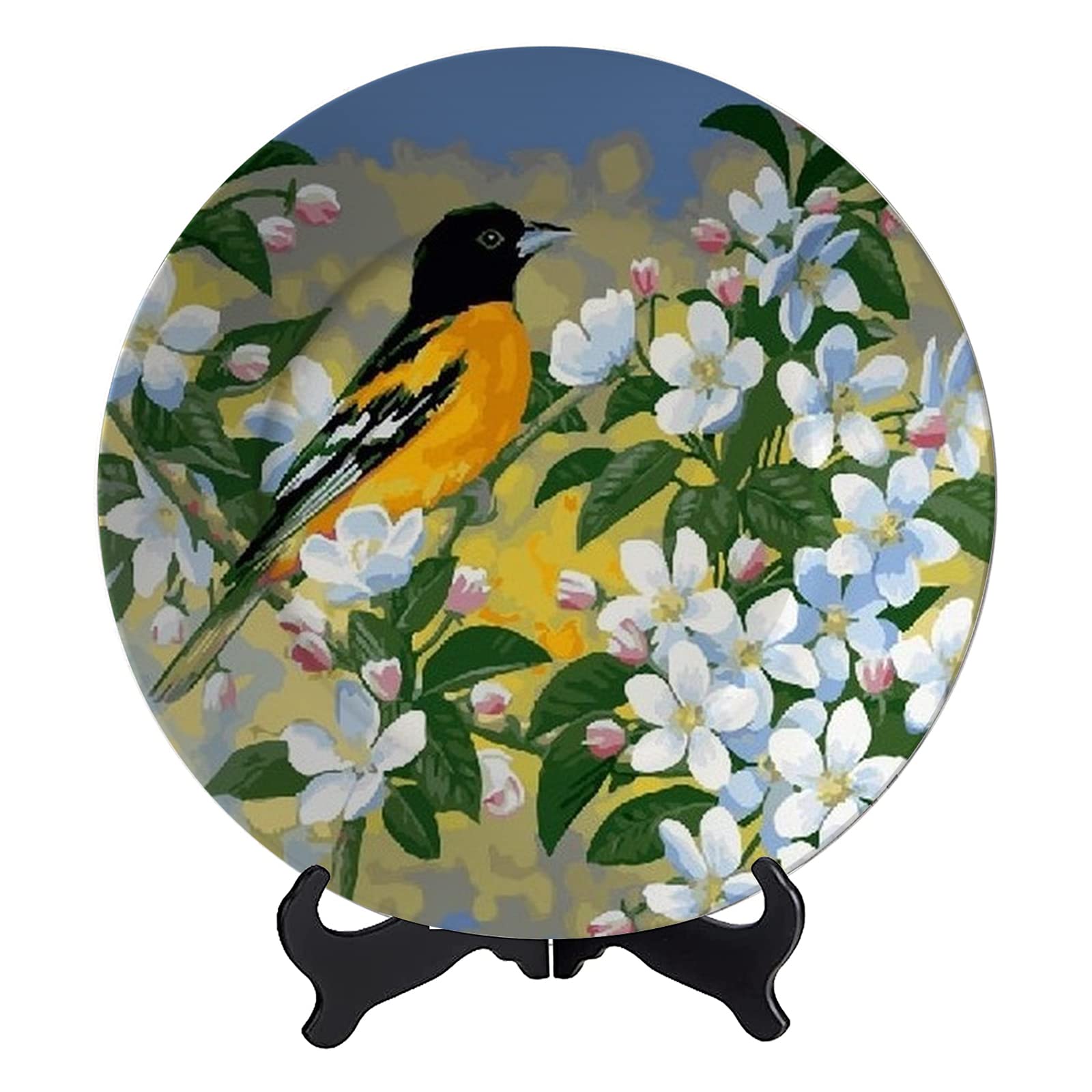 Vintage Abstract Bird and Flowers Painting Decorative Plate - 7 Inch Hand-Painted Wall Art for Living Room, Bedroom, Hallway & Console Table Decor | Perfect for Home, Office & Gift Giving