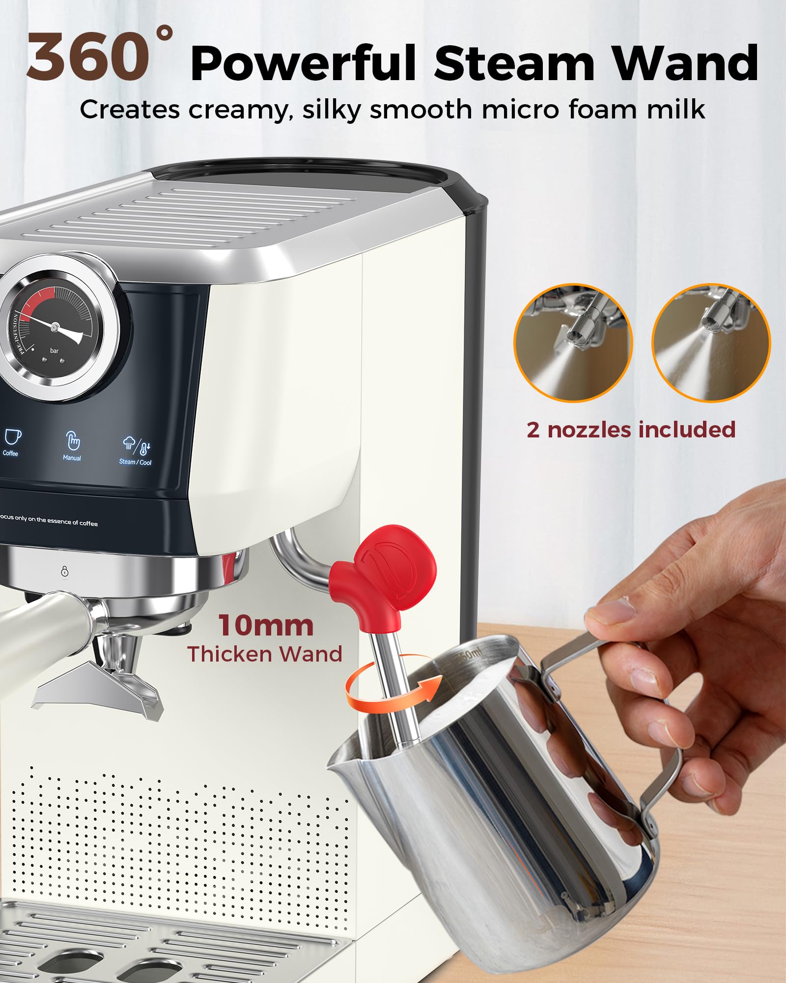 Tuni E2 58mm Espresso Machine & G1 Conical Burr Coffee Grinder Combo - 20Bar Dual Boiler Coffee Maker with 10mm Steam Milk Frother & 48 Grind Settings Anti-static Burr Mill - Perfect for Home Baristas & Coffee Shops