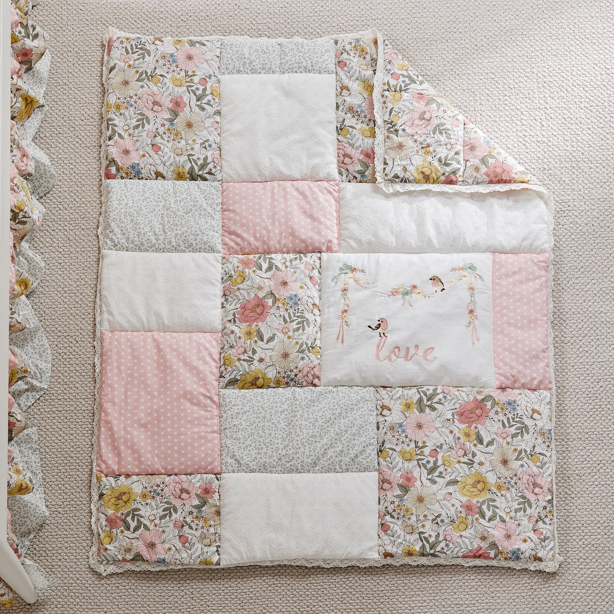 Patch Garden 4-Piece Crib Bedding Set - Soft Baby Crib Sheets, Fitted Crib Skirt & Coordinating Pillowcase - Nursery Bedding for Boys & Girls - Perfect for Newborns, Infants & Toddlers