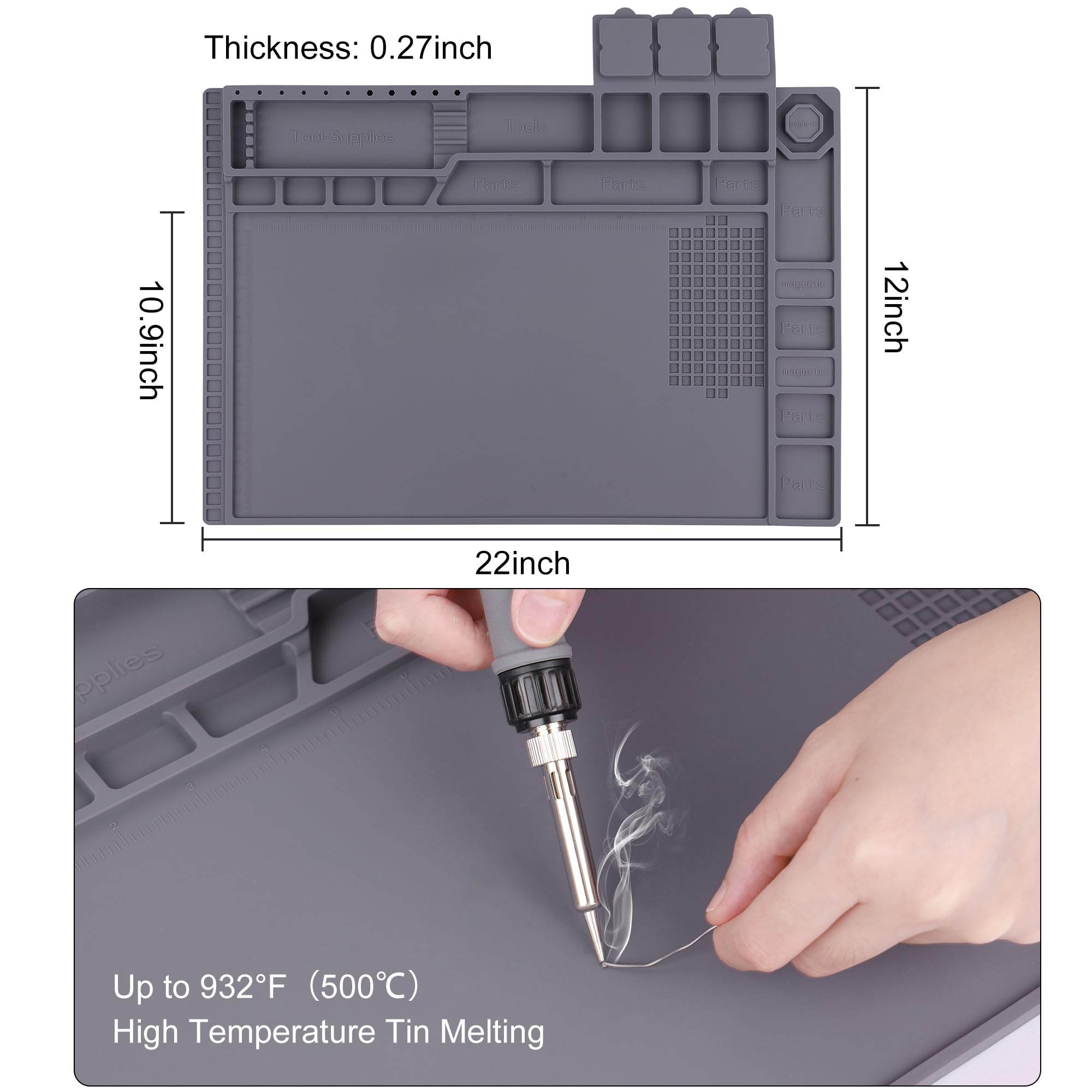 High-Temperature Resistant 932°F Magnetic Soldering Mat - 17.3