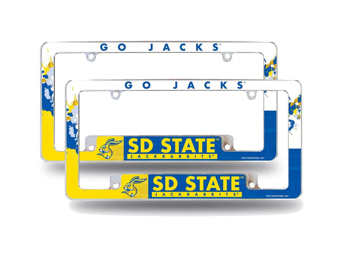 Rico South Dakota State Jackrabbits Chrome Metal License Plate Frames - Set of 2, Bold Full Frame Design for Cars & Trucks - Perfect for Alumni, Fans & College Sports Enthusiasts