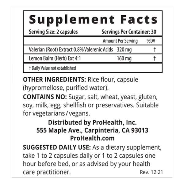 PH Valerian Extract with Lemon Balm - 60 Capsules for Stress Relief, Sleep Support & Relaxation - Natural Herbal Supplement for Anxiety & Insomnia - Use Before Bedtime or During Stressful Situations