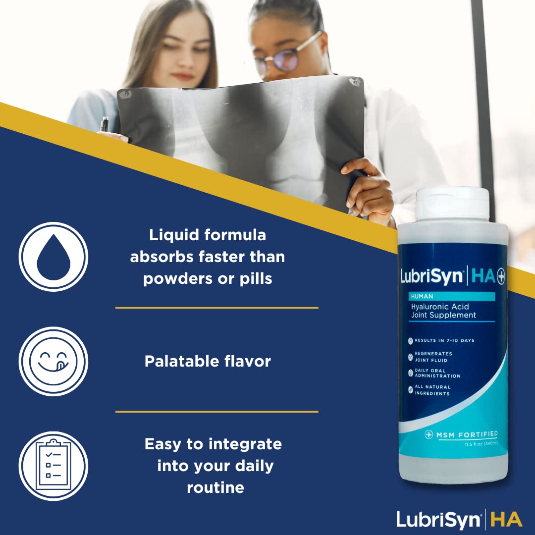 Lubrisyn HA with MSM - Vegan Joint Relief Supplement for Humans - Liquid Hyaluronic Acid Formula for Healthy Joints & Mobility - 90 Day Supply (3 Pack) - Made in USA - Supports Active Lifestyle & Daily Comfort