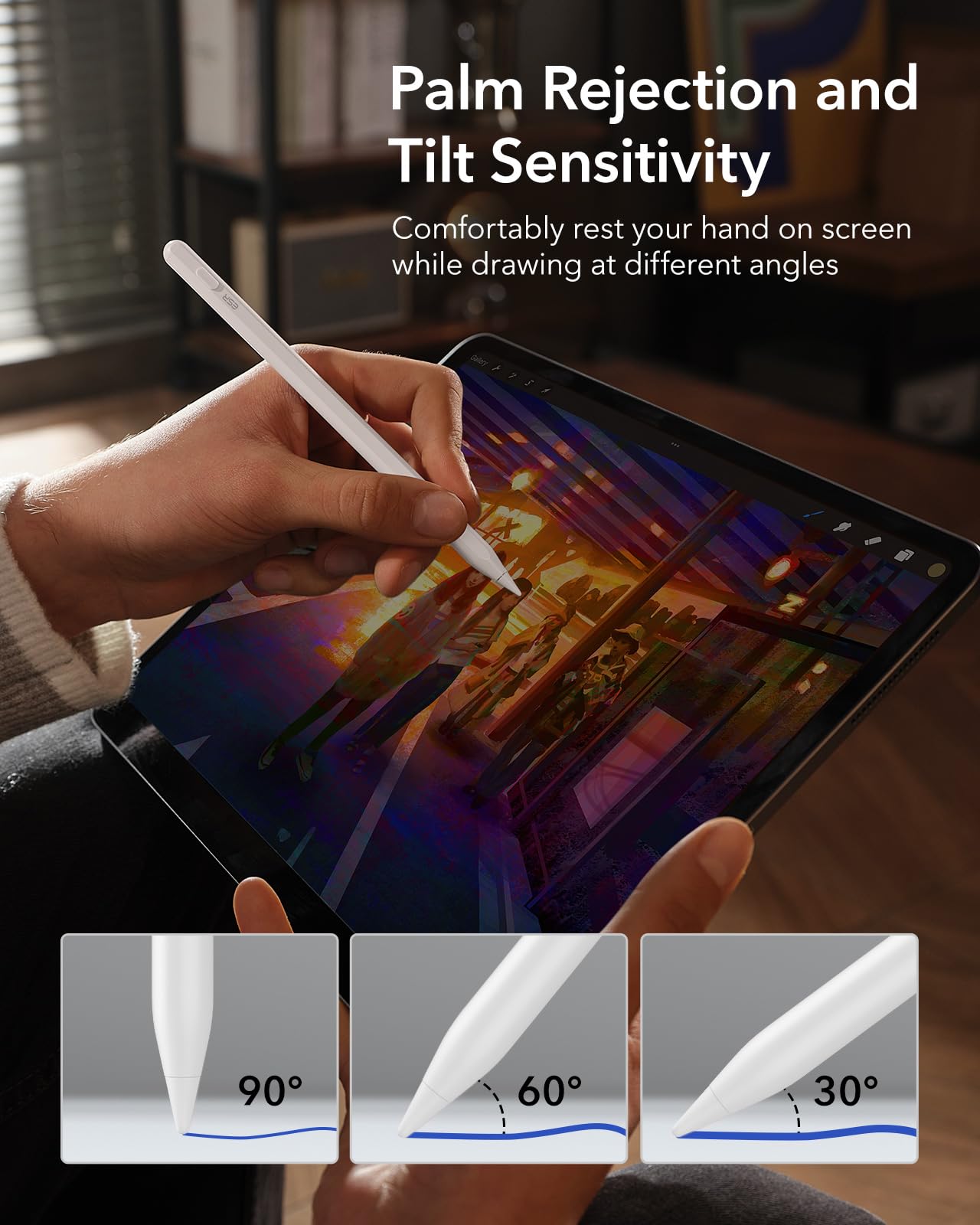 ESR 2nd Gen Magnetic Wireless Charging Stylus Pen for iPad Pro 12.9/11, iPad Air 5/4, iPad Mini 6 - Tilt Sensitivity, Palm Rejection, White - Perfect for Drawing, Note-Taking & Digital Art
