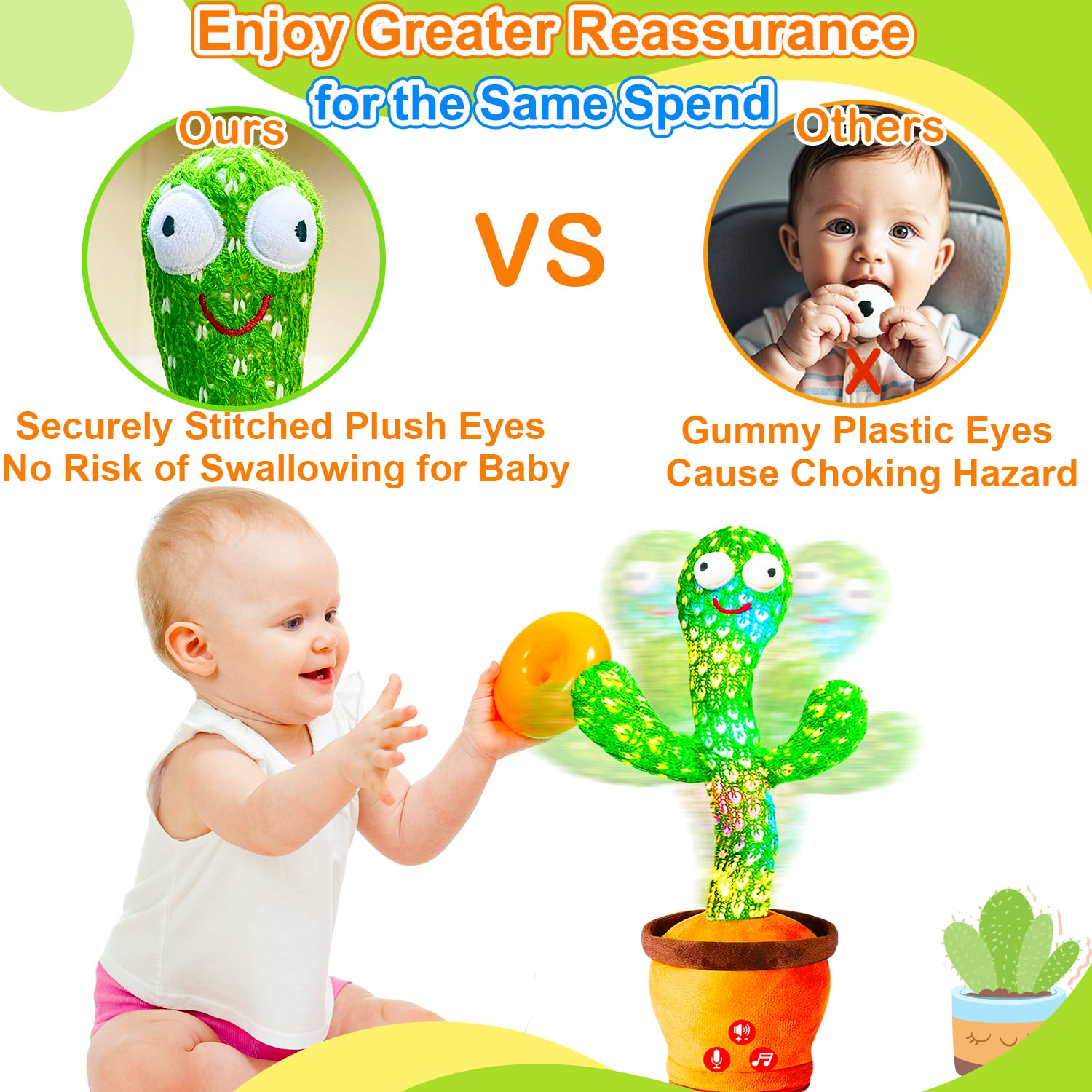 Rechargeable Dancing Talking Cactus Toy for Babies & Toddlers - Adjustable Volume, Singing, Mimicking & Repeating - Fun Interactive Learning Toy for Boys & Girls - Perfect for Easter Basket Stuffers, Birthday Gifts & Playtime Entertainment