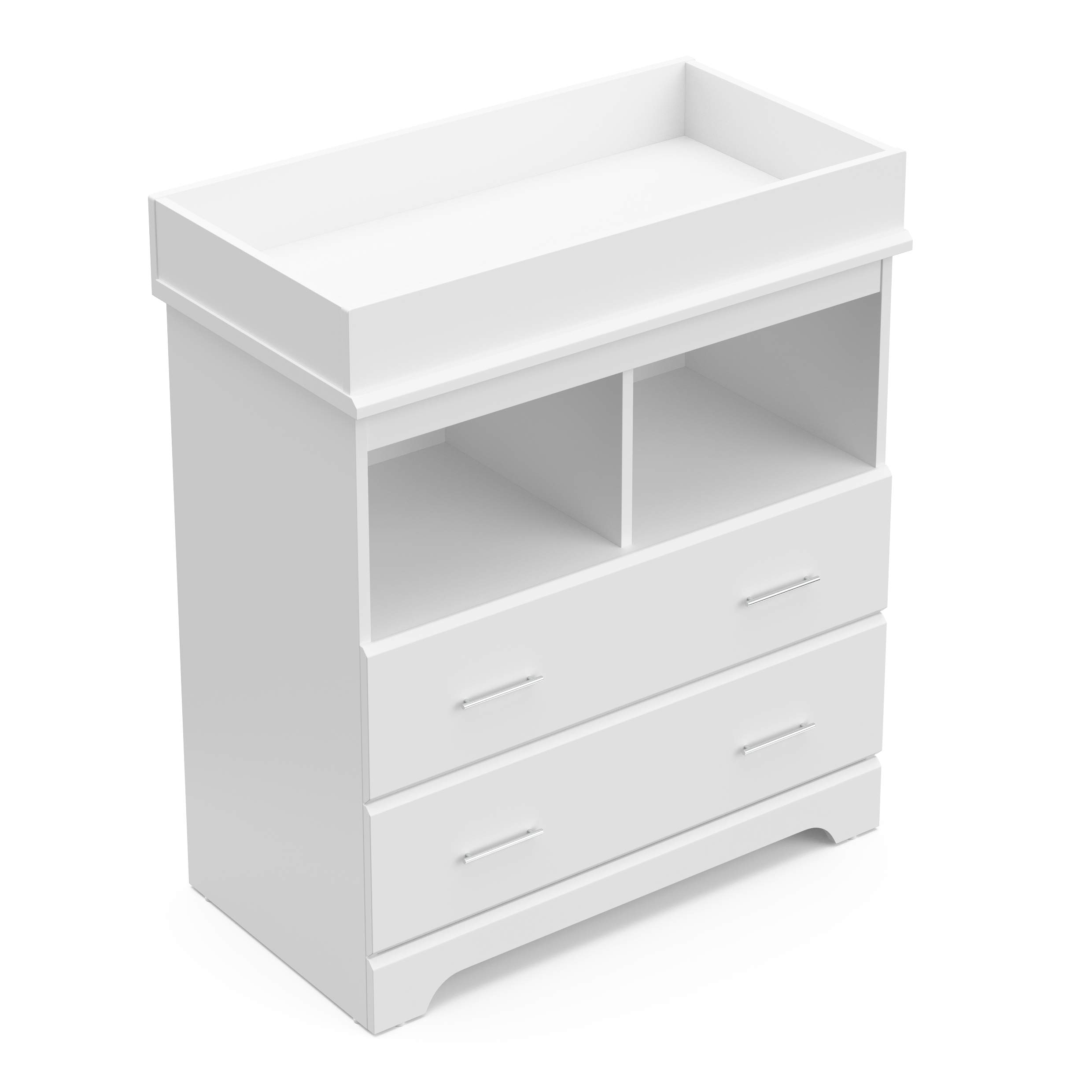 Storkcraft Brookside 2-Drawer Changing Table Dresser in White - GREENGUARD Gold Certified Baby Nursery Dresser with Changing Topper | Sturdy Baby Changing Station & Storage Solution for Nursery, Kids Bedroom & Daycare Use