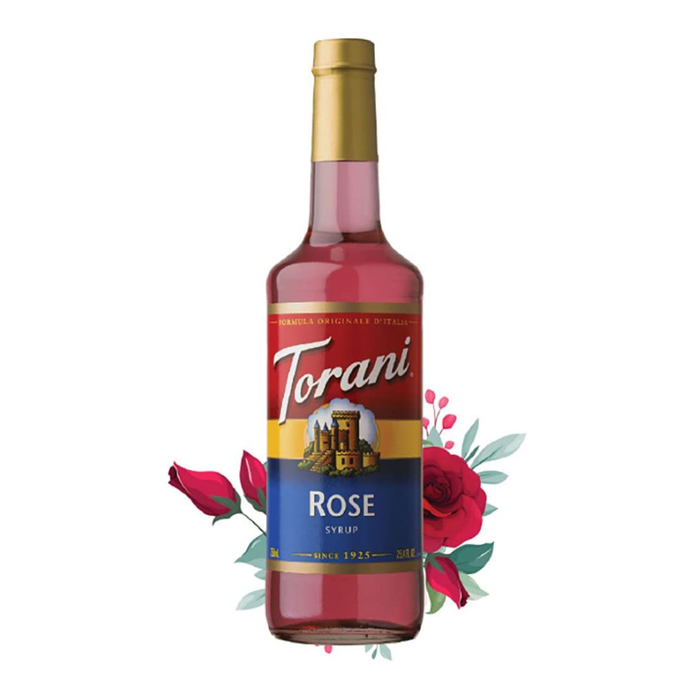 Torani Rose Syrup - 750ml Premium Floral Syrup for Coffee, Cocktails & Baking | Vegan & Gluten-Free Flavor Enhancer | Perfect for Lattes, Desserts & Mocktails