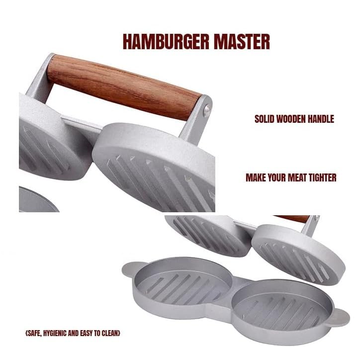 Premium GION Double Hamburger Press - Heavy Duty Stainless Steel Patty Maker for Perfect Round Burgers - Includes 1pc Patty Mold for Grilling, BBQ & Home Cooking - Ideal for Backyard Cookouts, Restaurant Use & Meal Prep