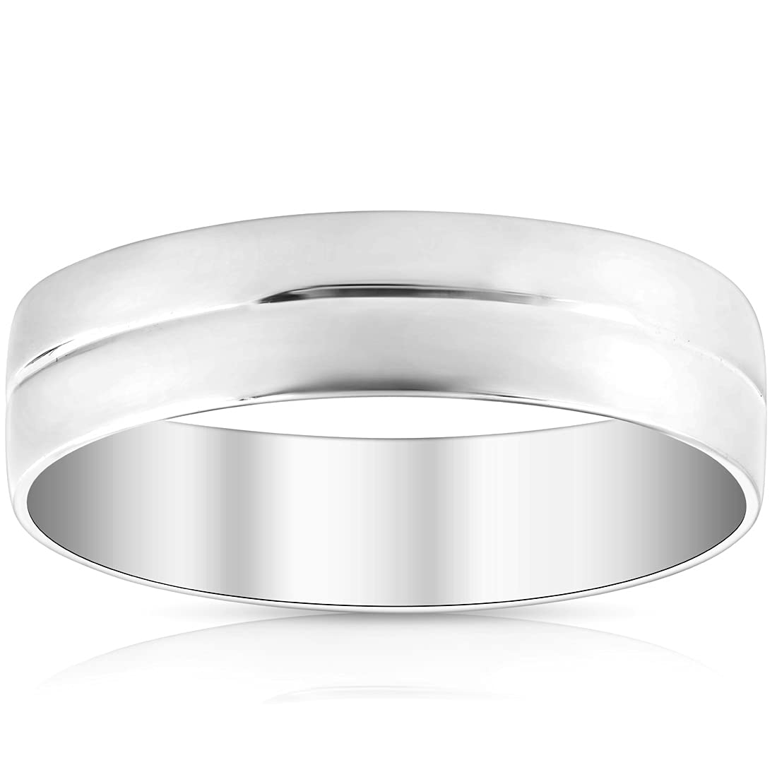 10K White Gold 6MM Polished Dome Comfort Fit Wedding Band Ring for Men - Perfect for Engagements, Anniversaries & Special Occasions