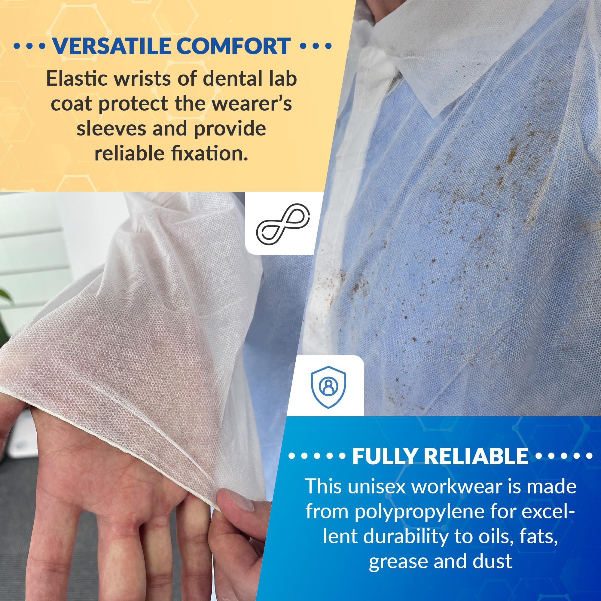 Disposable Lab Coats for Adults - 3X-Large, Pack of 25 White Polypropylene Medical Coats (30 GSM) with Elastic Cuffs & 4 Snaps - Ideal for Healthcare Workers, Laboratories, Cleanrooms & Food Service Industry