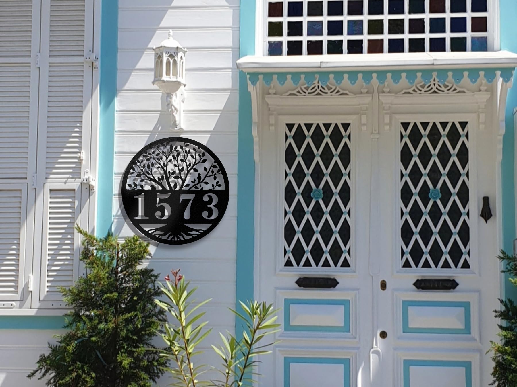 Custom Metal House Numbers for Outdoor - Personalized Modern Address Plaque, Yard Sign with Tree of Life Design - Perfect for Home Entrance, Mailbox & Front Door Decoration