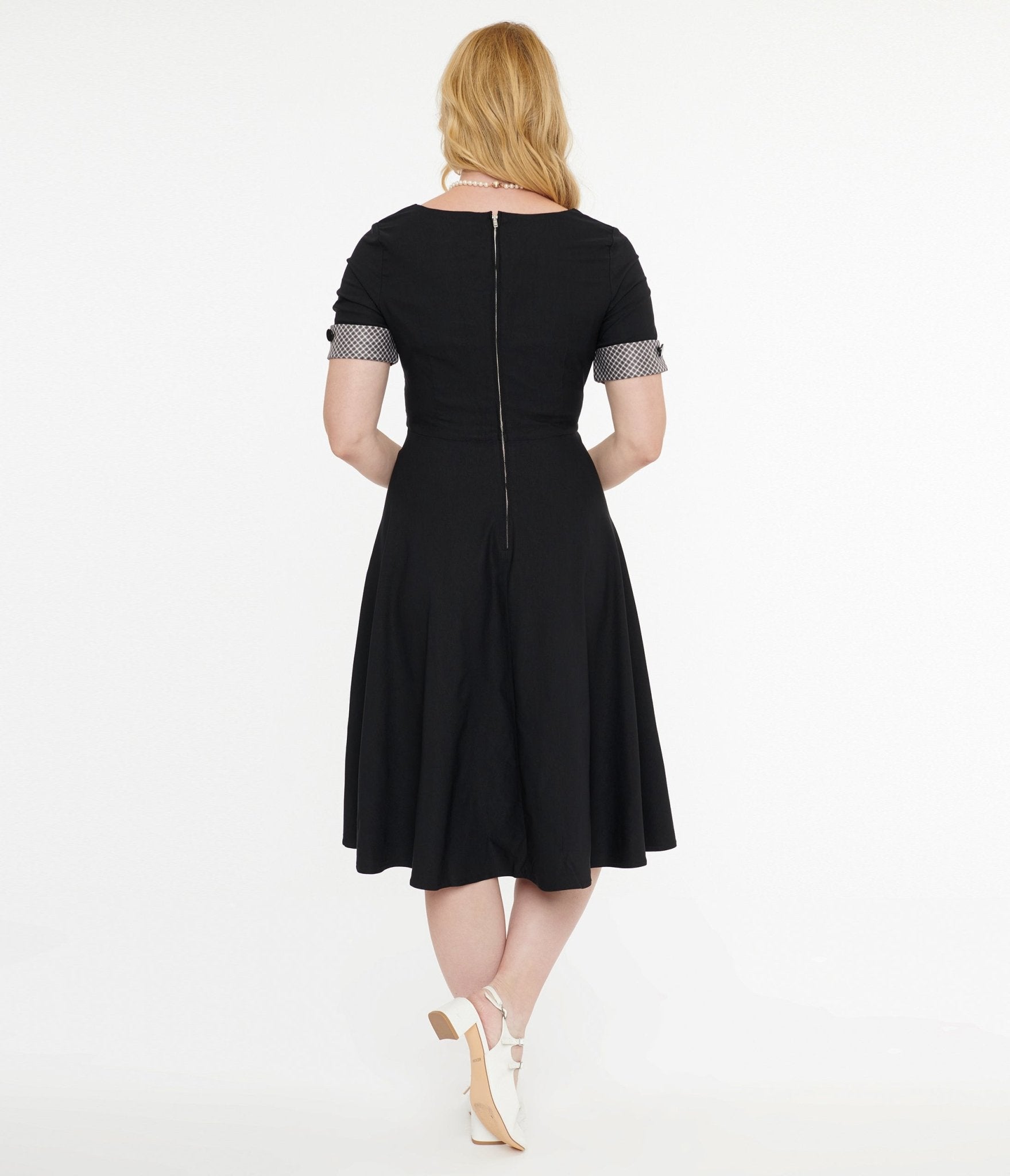 Vintage 1950s Tatyana Black & Plaid Swing Dress - Retro Rockabilly Party Dress for Women, Perfect for Pinup Costumes, Halloween, and 50s Themed Events