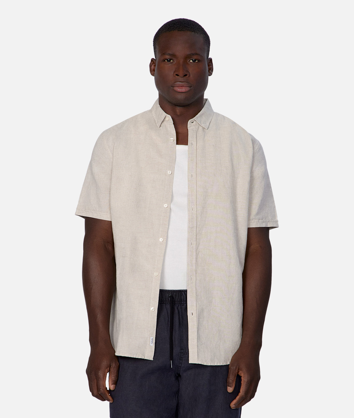 Premium Tennyson Linen Blend Short Sleeve Shirt in Oatmeal - Breathable & Stylish Casual Wear for Men, Perfect for Summer Outings & Office Casual Fridays