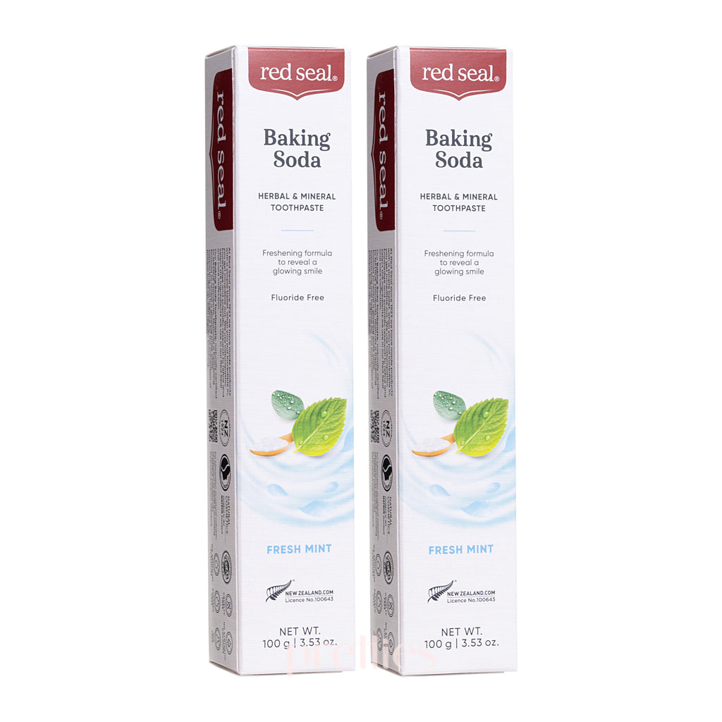 Red Seal Natural Toothpaste with Baking Soda - 100g x 2 Tubes | Fluoride-Free, Whitening & Fresh Breath | Perfect for Daily Oral Care & Travel