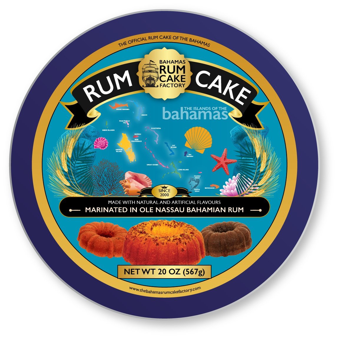 The Bahamas Rum Cake Factory Ole Nassau Pineapple Rum Cake - 20 oz Gourmet Caribbean Dessert | Perfect for Holidays, Gifts & Tropical Parties
