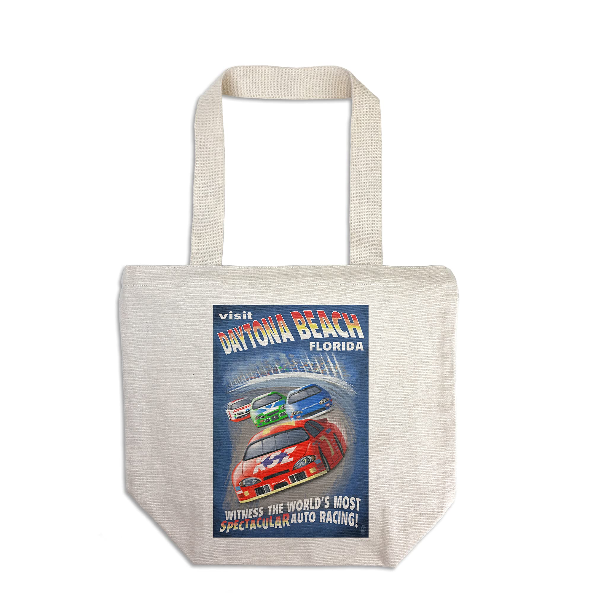 Lantern Press Daytona Beach Florida Racecar Scene Tote Bag - 100% Cotton Canvas Reusable Shopping Bag for Groceries, Beach Trips & Daily Use
