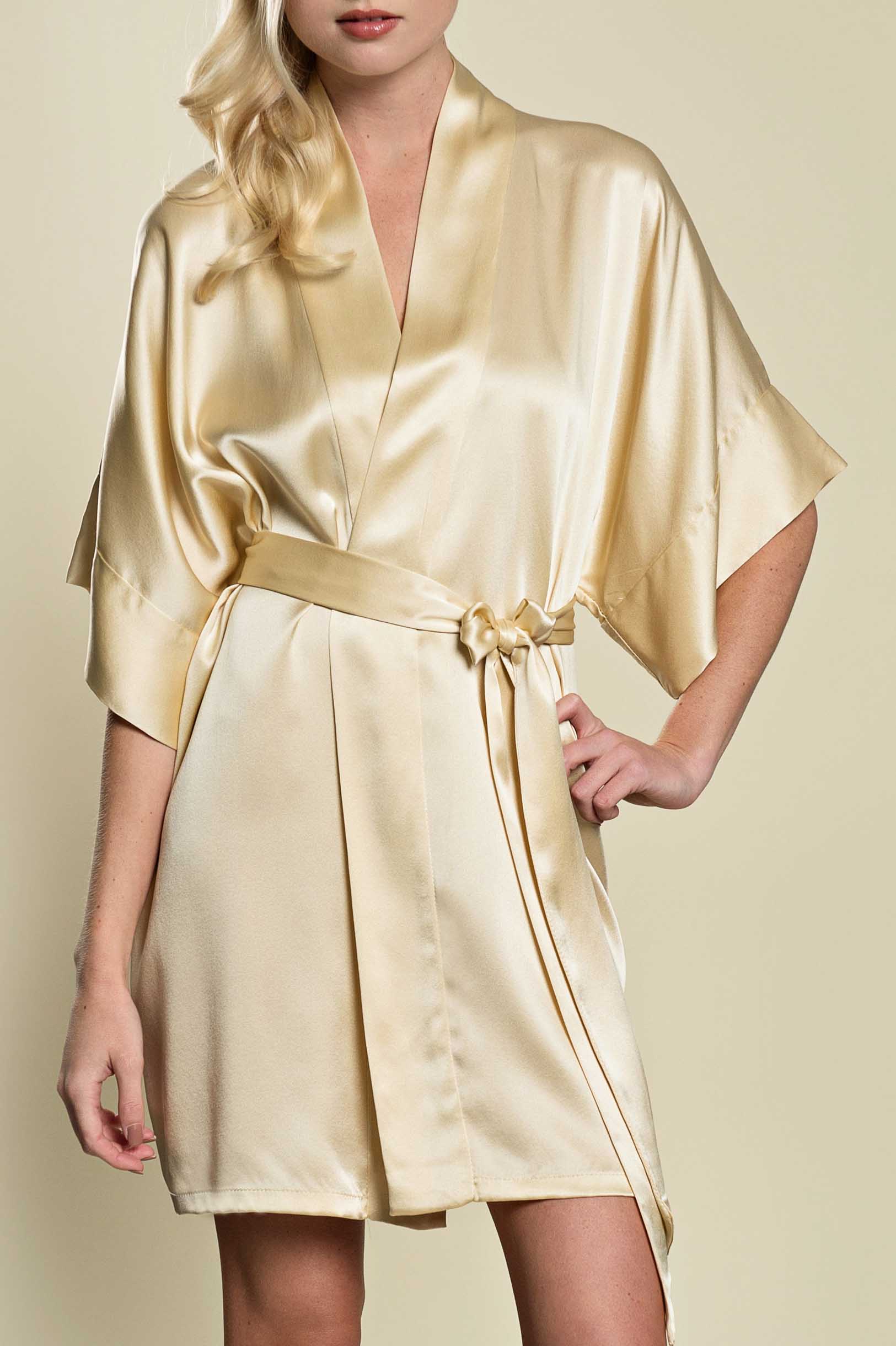 Luxury Samantha Silk Kimono Robe - Gold Elegant Women's Loungewear for Spa, Bridal Party & Relaxation at Home