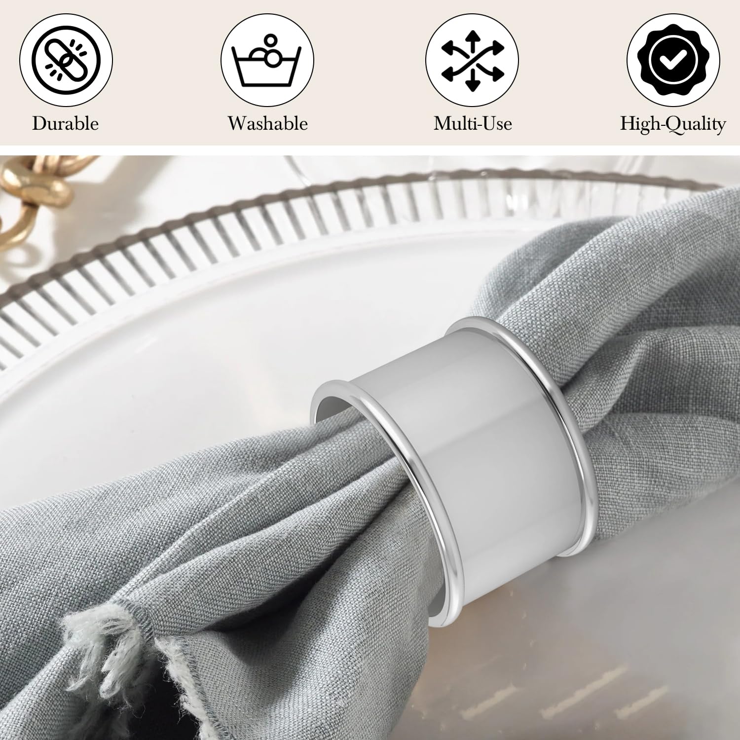 Elegant Engravable Silver-Plated Napkin Rings for Wedding & Dining - Personalized Stainless Steel Napkin Holder Set in Premium Gift Box | Perfect for Formal Dinner Parties, Holiday Tablescapes & Bridal Shower Decor