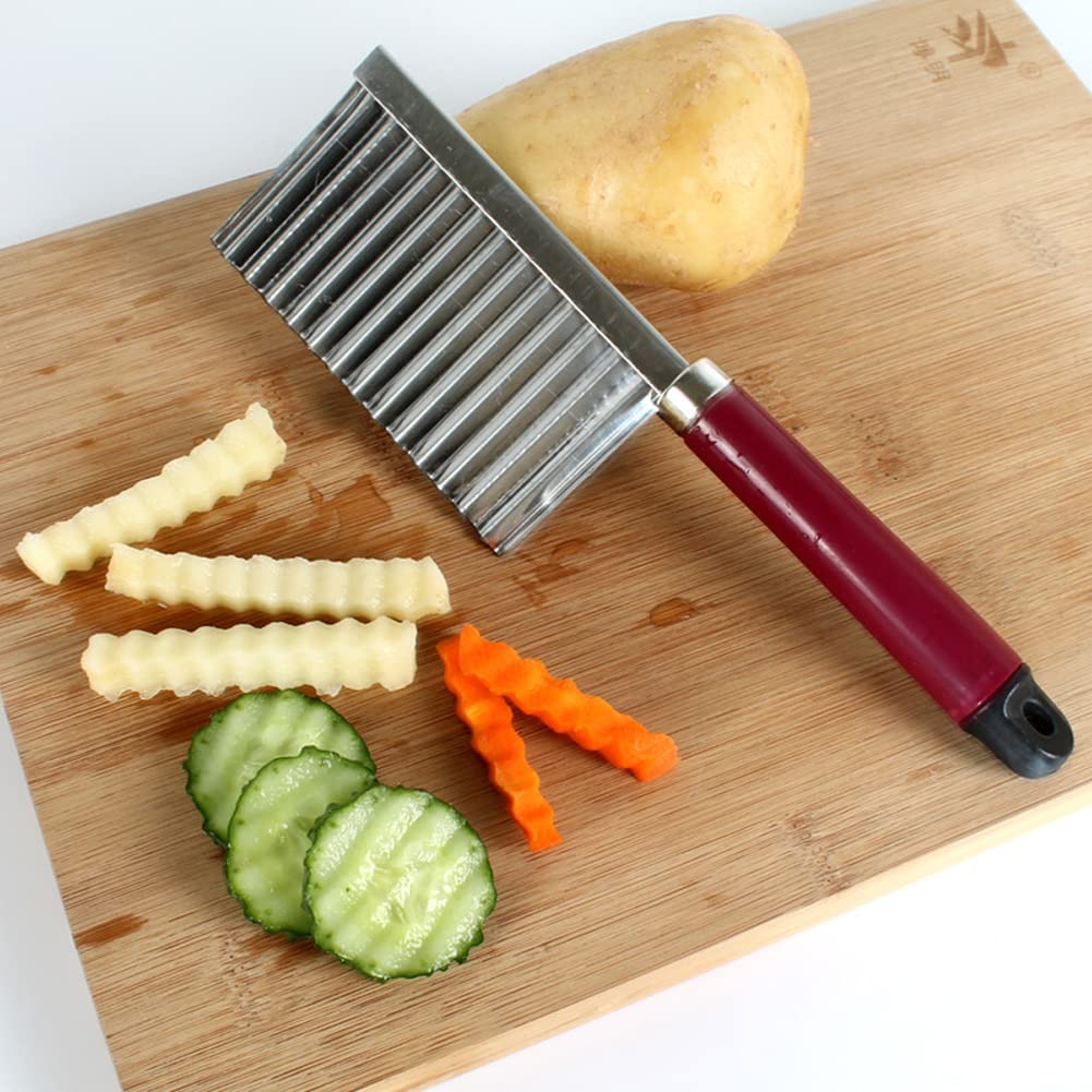 2 Pack French Fry Crinkle Cutter - Wavy Potato Slicer & Vegetable Chopper for Cucumber, Carrot - Stainless Steel Kitchen Cutting Tool for Home, Restaurant, Party Food Prep & Garnishing
