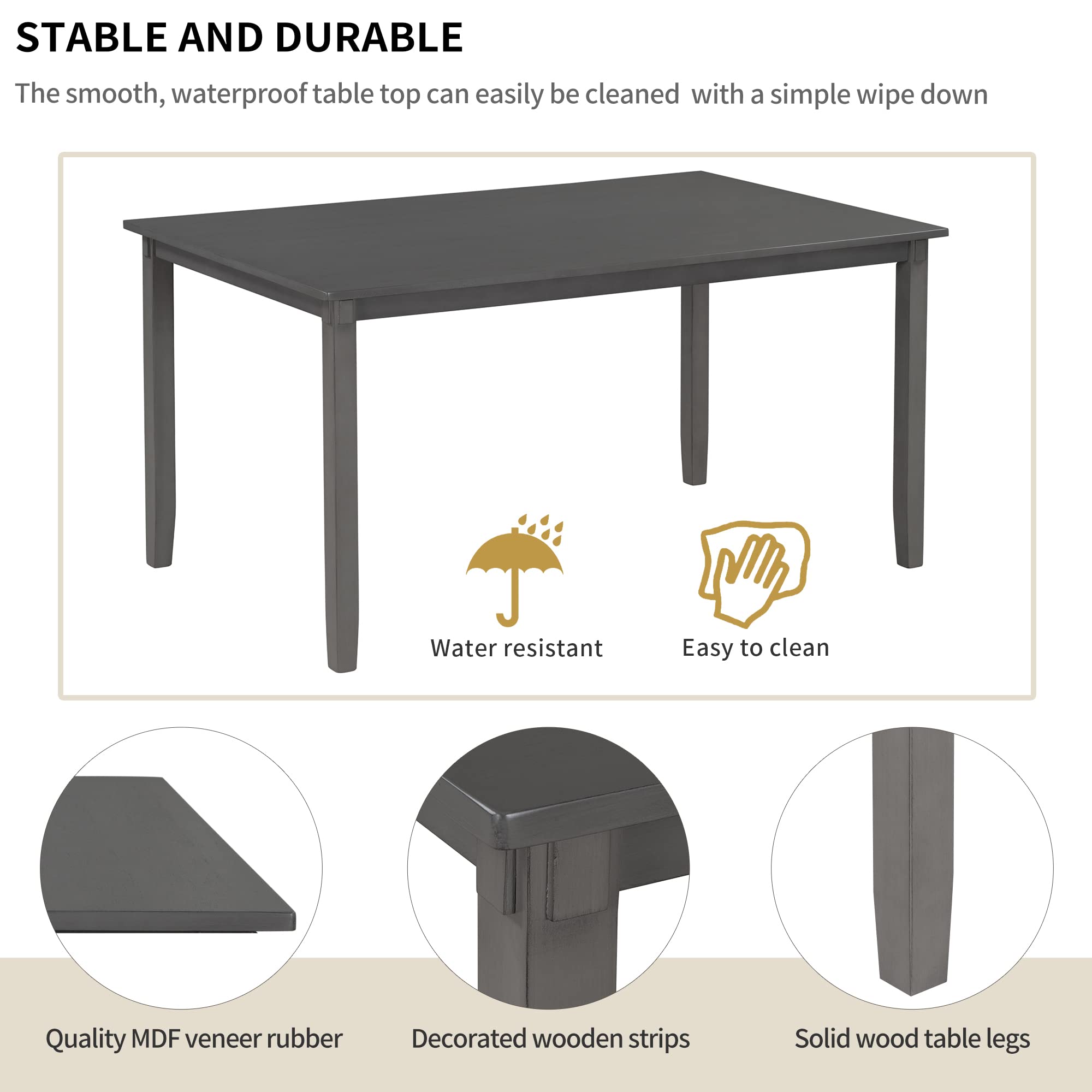 LZ LEISURE ZONE 6-Piece Dining Table Set with Bench - Modern Kitchen & Dining Room Furniture for Home or Restaurant (Grey & Grey) - Perfect for Family Meals, Entertaining Guests & Small Space Dining Areas