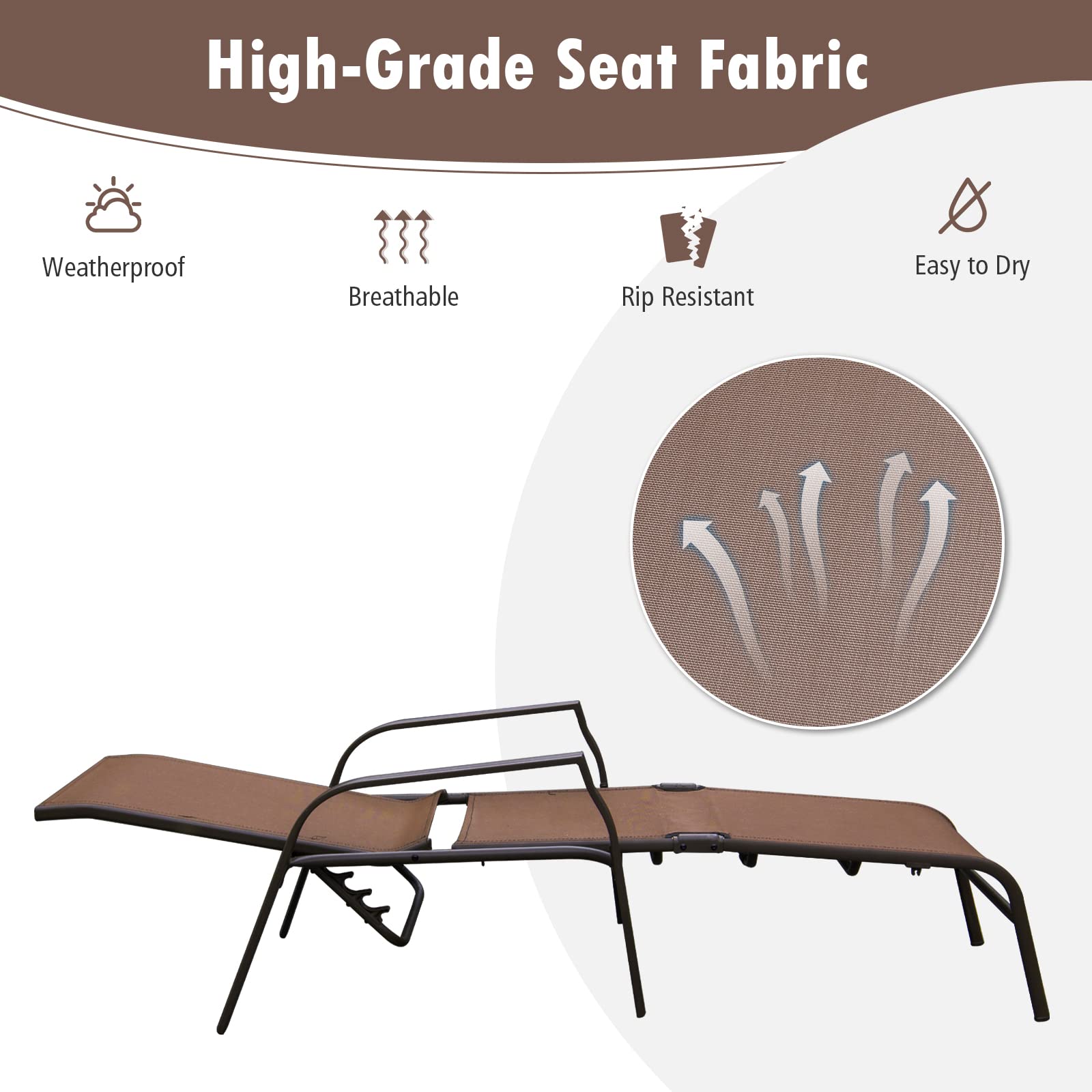 Tangkula 2-Piece Adjustable Folding Stackable Patio Lounge Chairs Set - Heavy Duty Steel Frame, 5-Position Reclining Backrest - Perfect for Poolside, Backyard, Beach & Outdoor Relaxation (Brown)