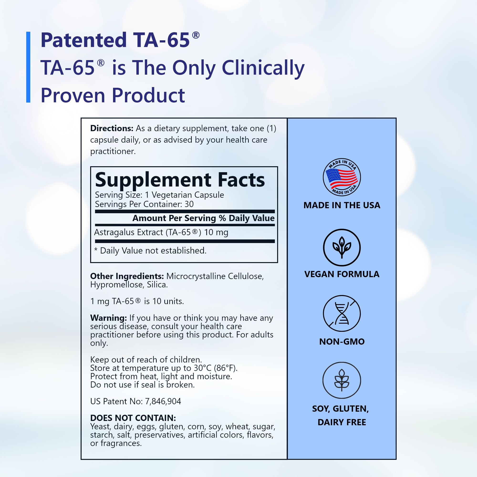 TA-65 Telomerase Activation Supplement - 100 Units, 30 Capsules for Anti-Aging & Cellular Health | Supports Longevity & Vitality | Perfect for Adults Seeking Youthful Energy & Wellness