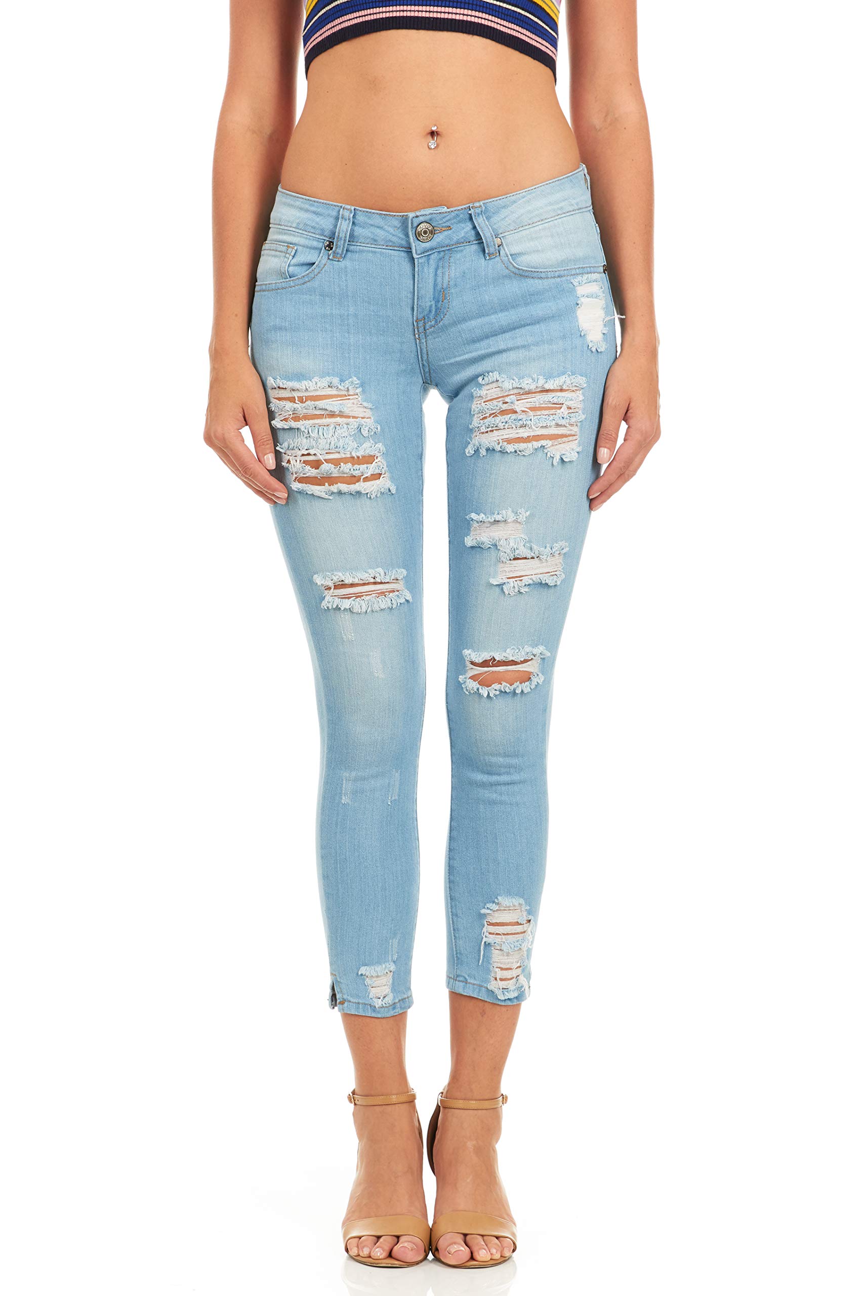 Cover Girl Women's Ripped Distressed Skinny Jeans for Juniors & Plus Size - Trendy Stretch Denim Pants for Casual Wear & Night Out