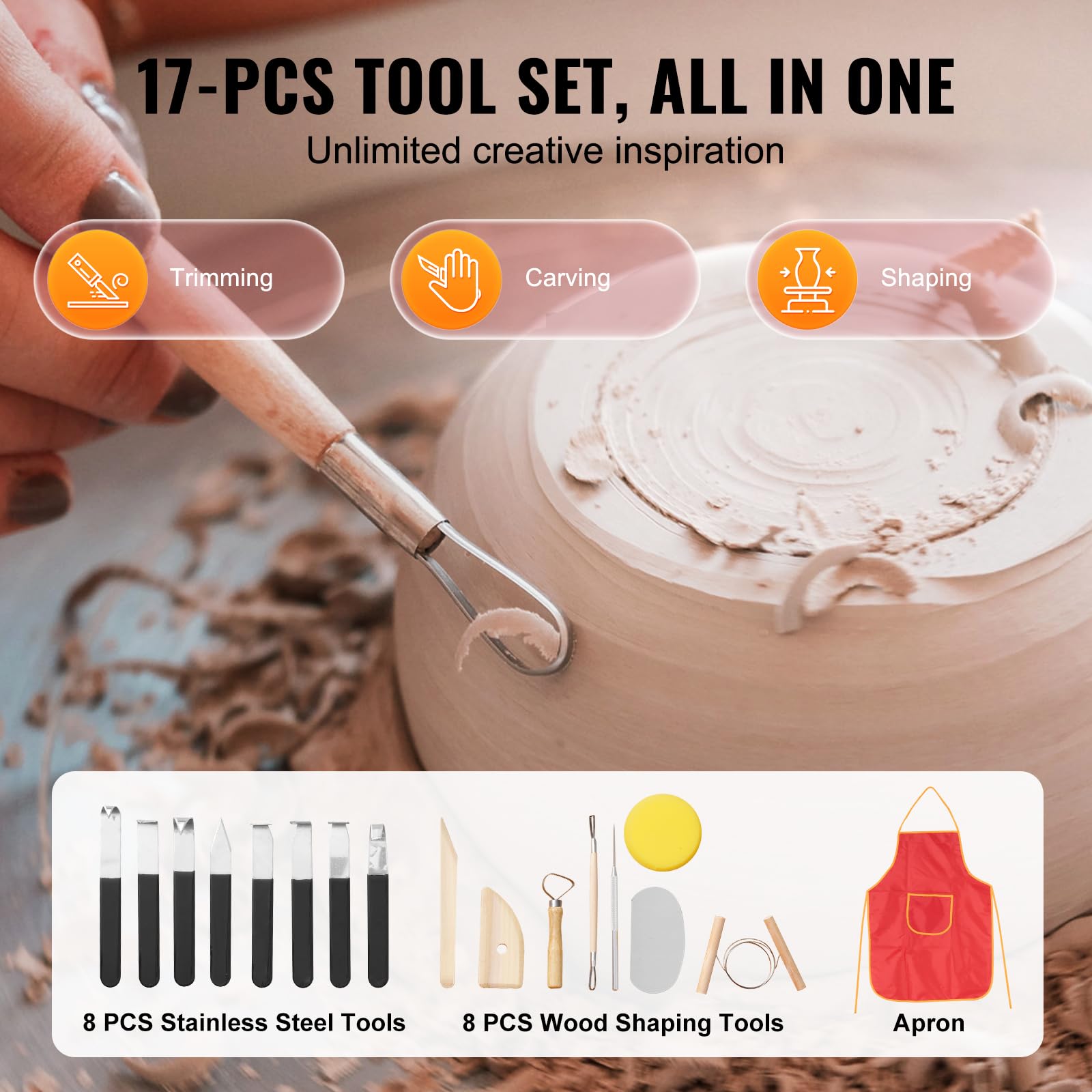 VEVOR 11 Inch Electric Pottery Wheel - 450W Ceramic Shaping Machine with Foot Pedal & LCD Touch Screen for DIY Clay Art, Ceramics, and Home Decor Projects - Pink Forming Tool for Artists and Crafters