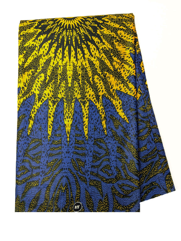 Blue Gold Sun Burst African Print Fabric DPAP4071 - Vibrant Ankara Wax Cotton for Fashion, Home Decor & DIY Crafts