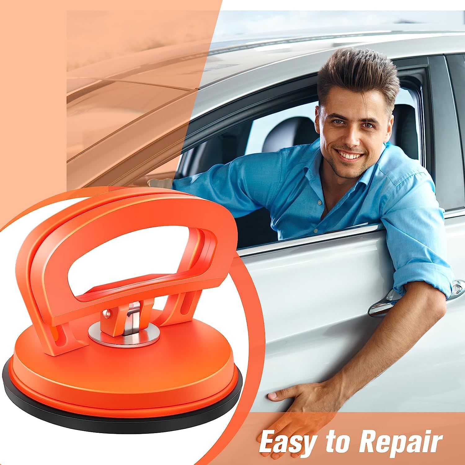 2PCS Car Dent Puller Tool Kit for Car Dent Repair, Glass, Screen, Tiles & Objects Moving, Orange - Perfect for DIY Auto Body Fixes, Home Repairs & Surface Maintenance