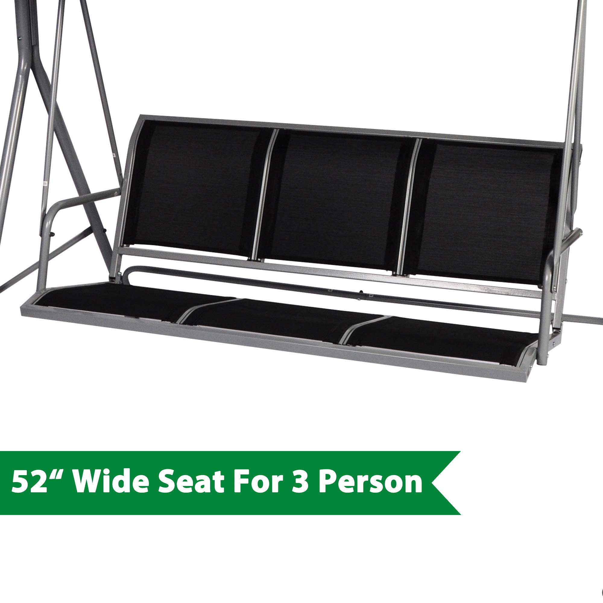 3-Person Outdoor Patio Swing with Cooling Mesh Seat & Adjustable Canopy - Steel Frame Swing Glider Bench for Garden, Deck, Backyard - Perfect for Relaxing, Lounging & Outdoor Entertaining