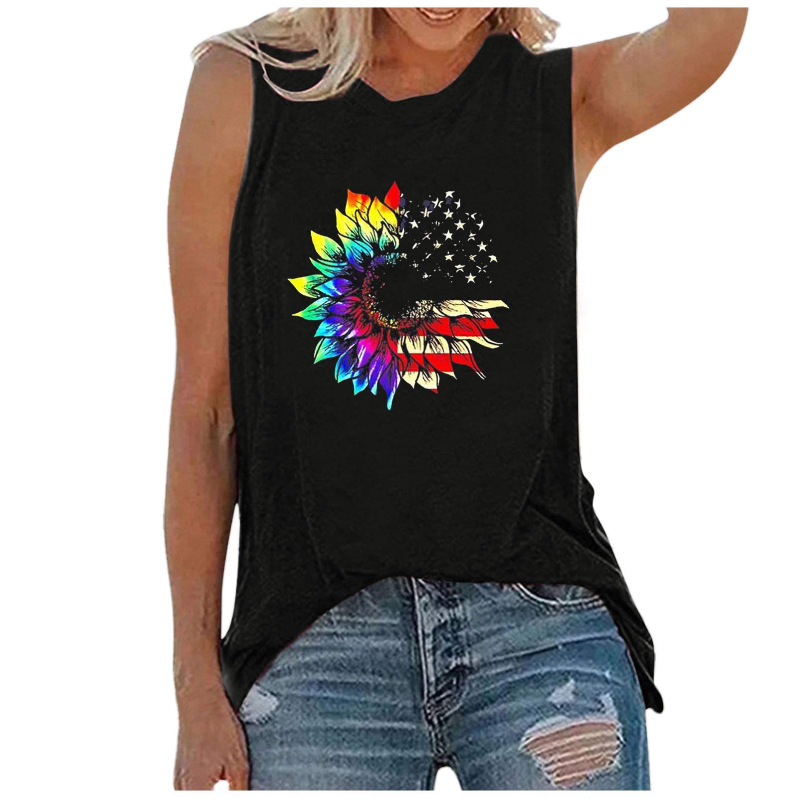 Women's Graphic Printed Tank Tops - Sleeveless Crop Top Blouse & Loose Tee for 4th of July | Casual Summer Outfit, Beachwear, Festival Fashion