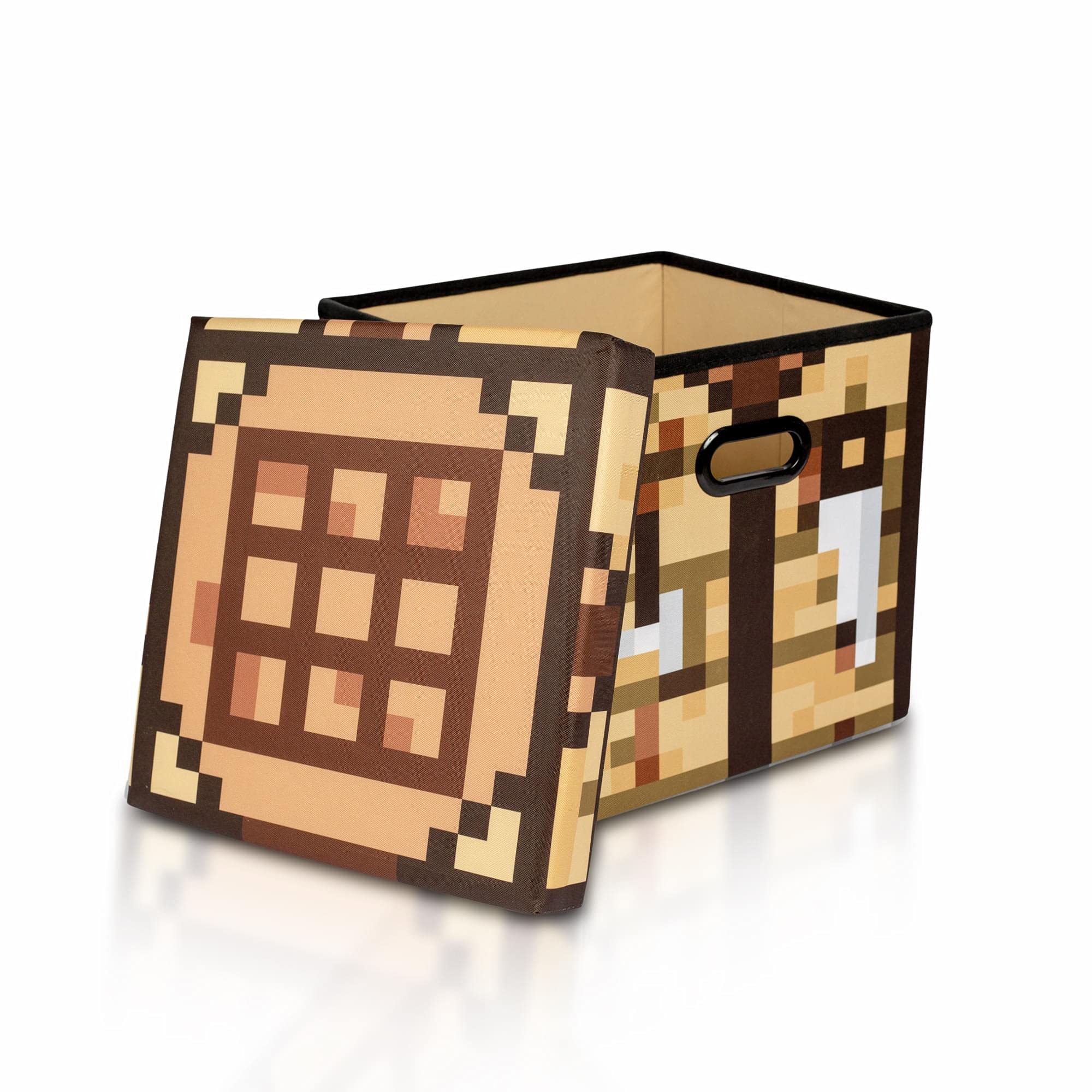 Official Minecraft Crafting Table 15-Inch Foldable Storage Bin with Lid - Fabric Basket Organizer Cube with Handles, Brown Closet Organizer - Perfect for Bedroom, Playroom & Video Game Collectible Storage